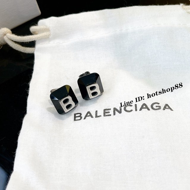 巴黎世家專櫃Balenciaga新款黑晶B字耳釘耳環 zgb1663